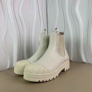 Christian Dior White Leather Chelsea Boots With Chunky Sole